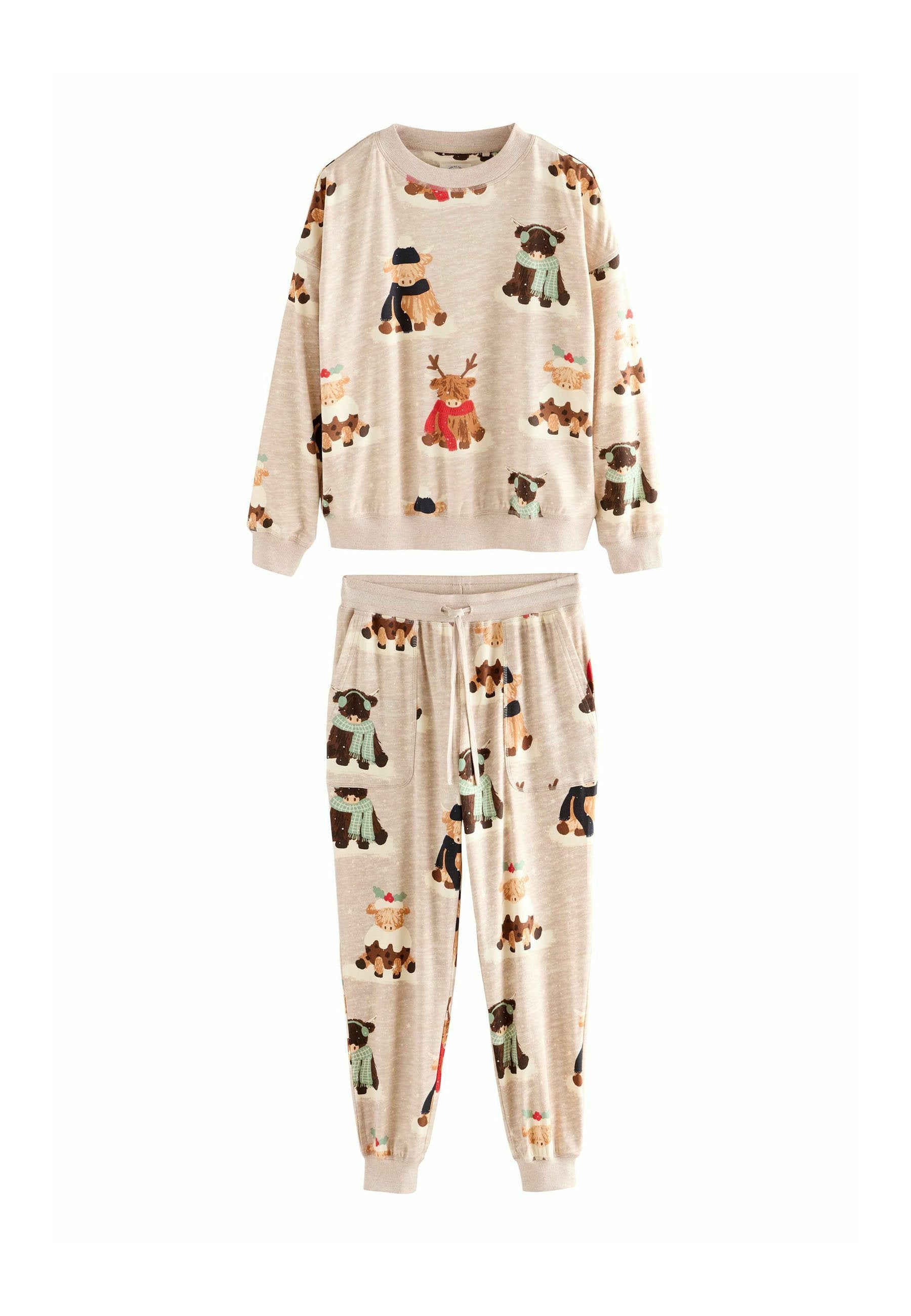 PETITE - MATCHING FAMILY CHRISTMAS SET - Pyjama - oatmeal hamish the highland cow