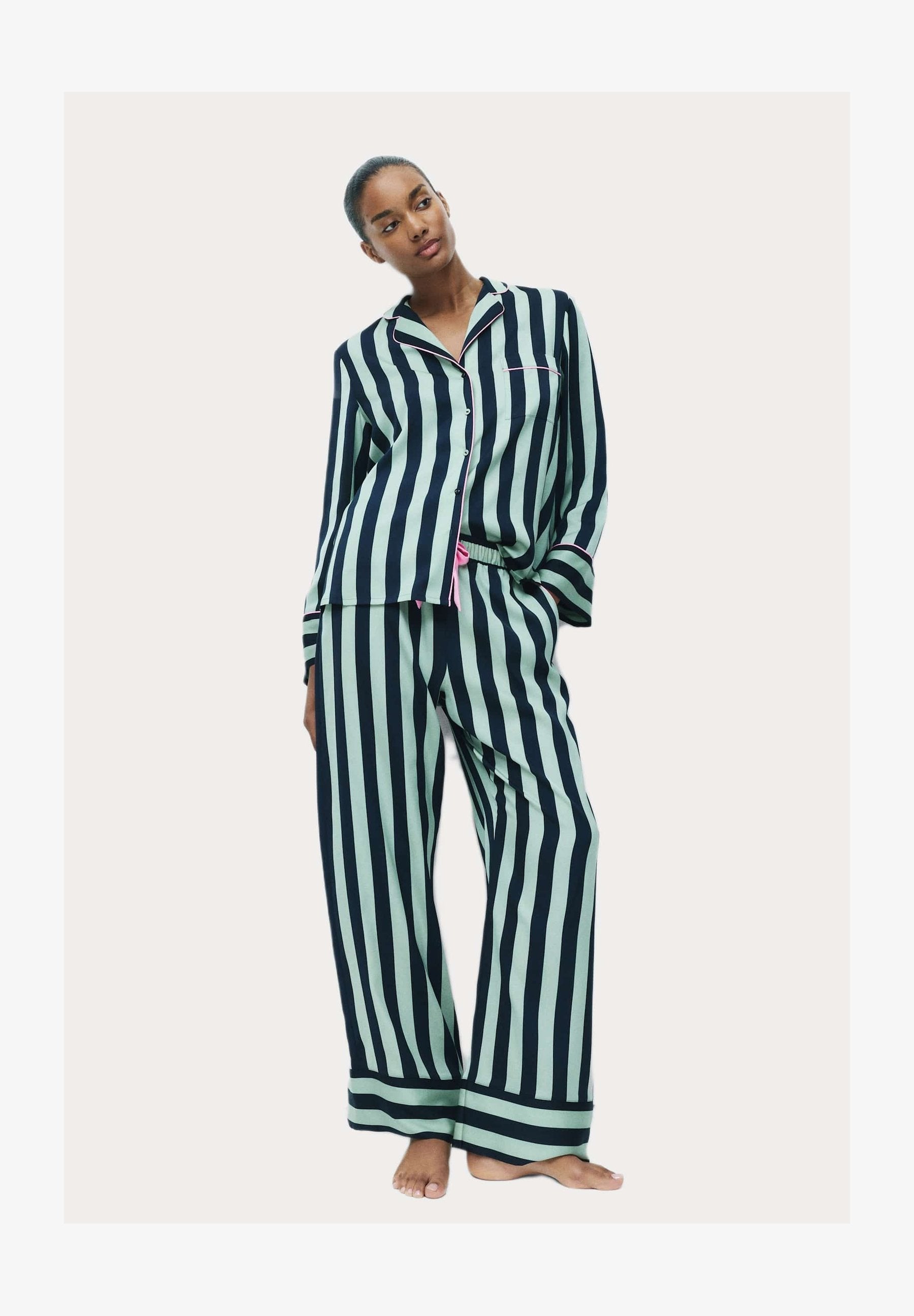 STRIPED REVERE WIDE LEG SET - Pyjama - green mix