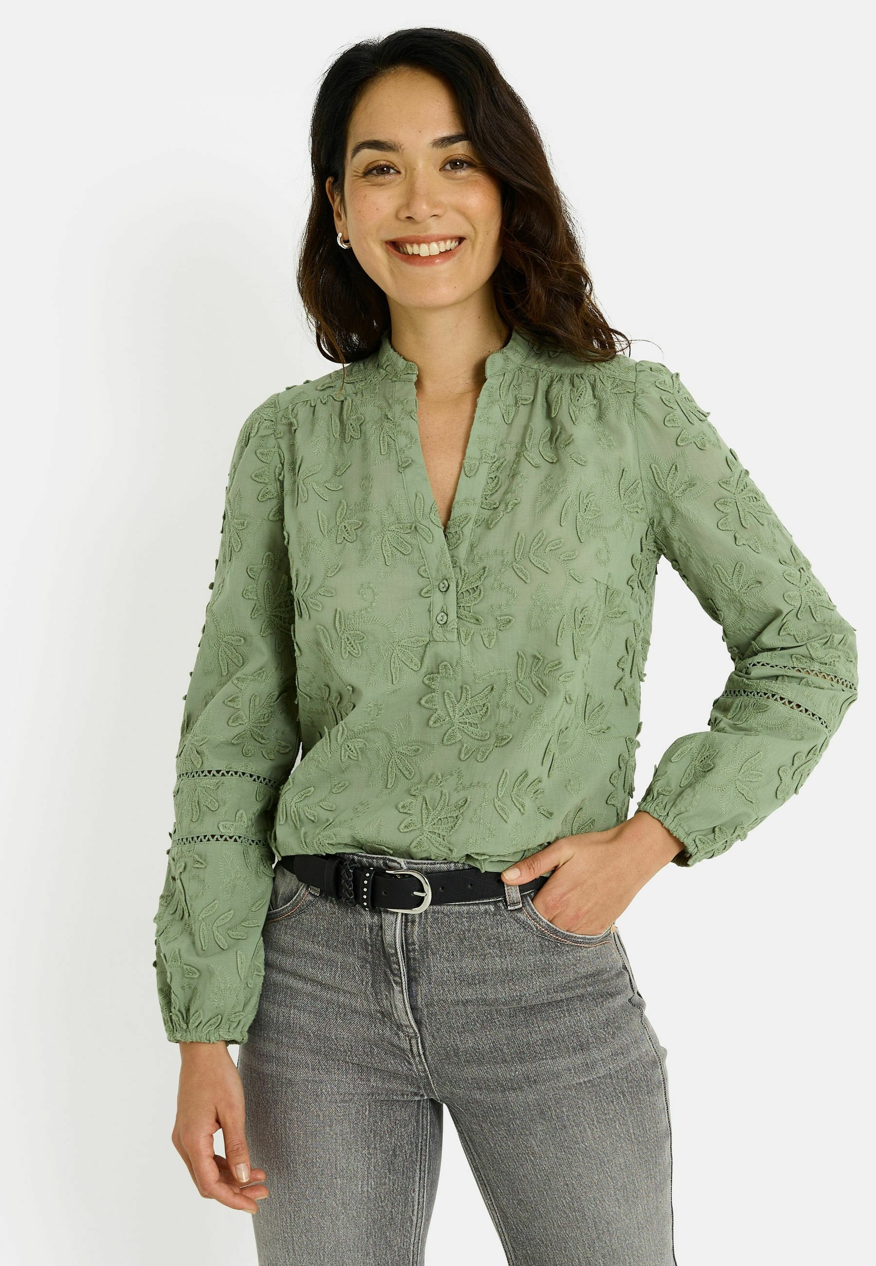BRODERIES FLORALES - Blouse - kaki