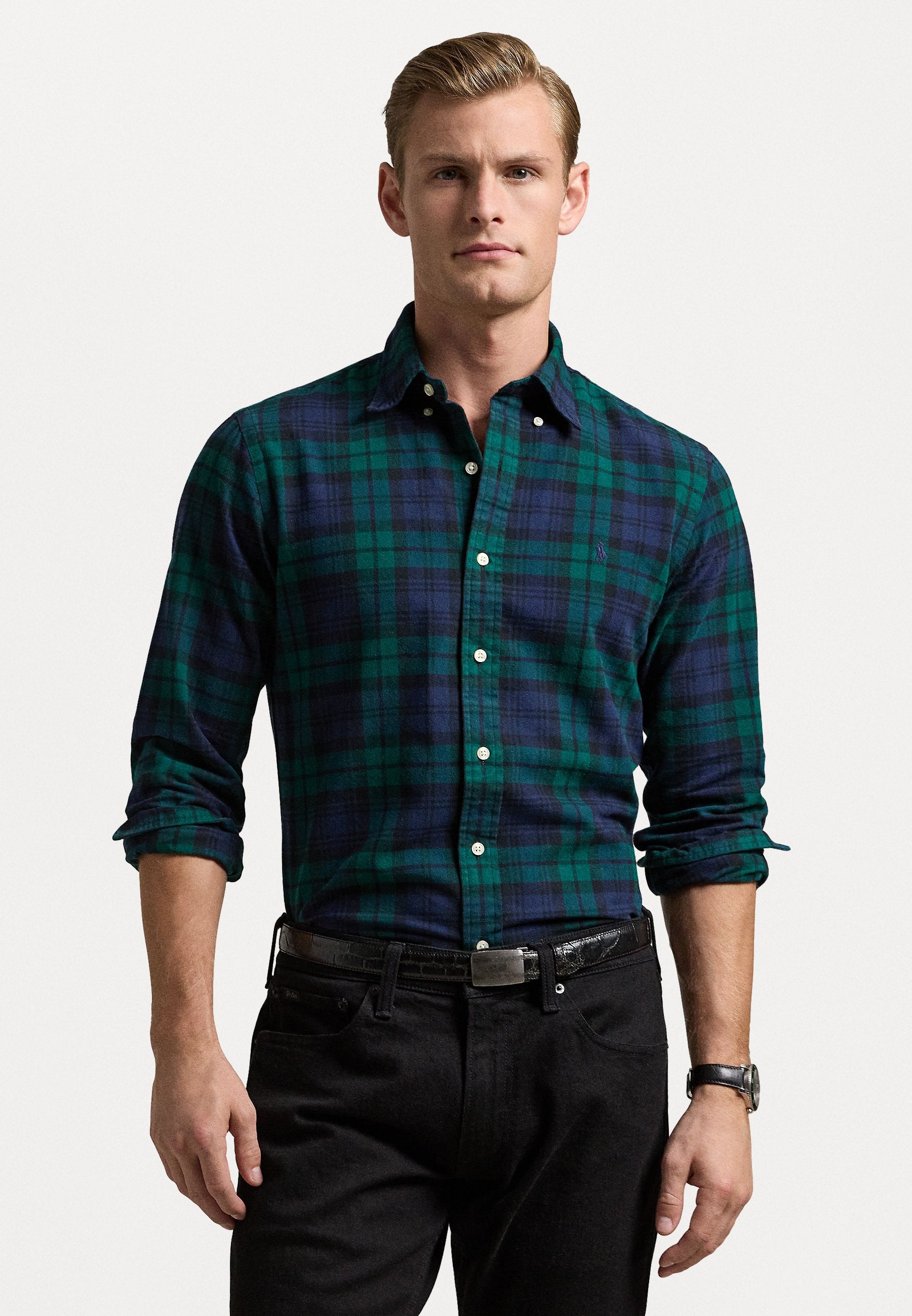 CUSTOM FIT PLAID BRUSHED OXFORD SHIRT - Chemise - navy/green multi