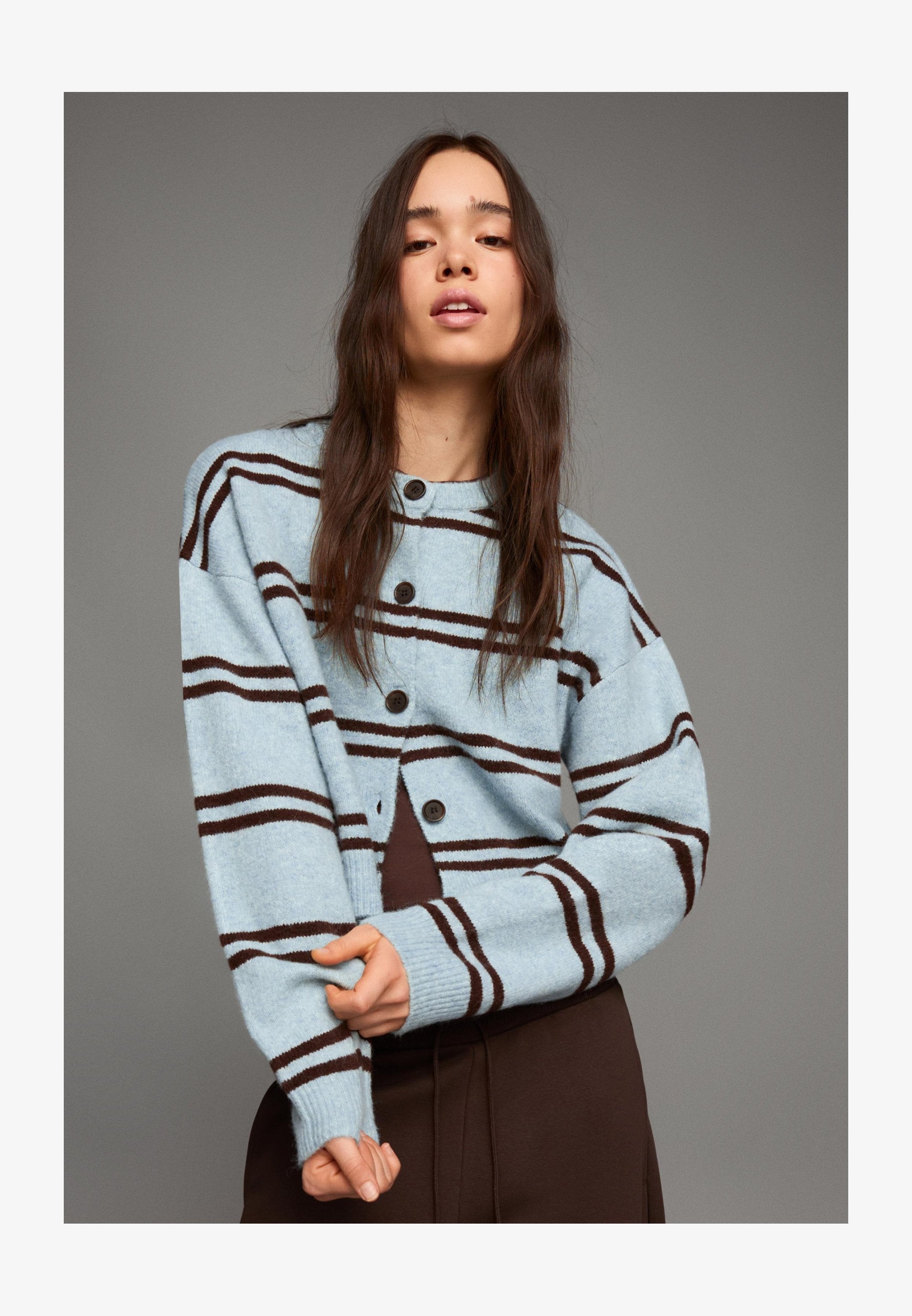 STRIPED BUTTON-UP - Gilet - turquoise