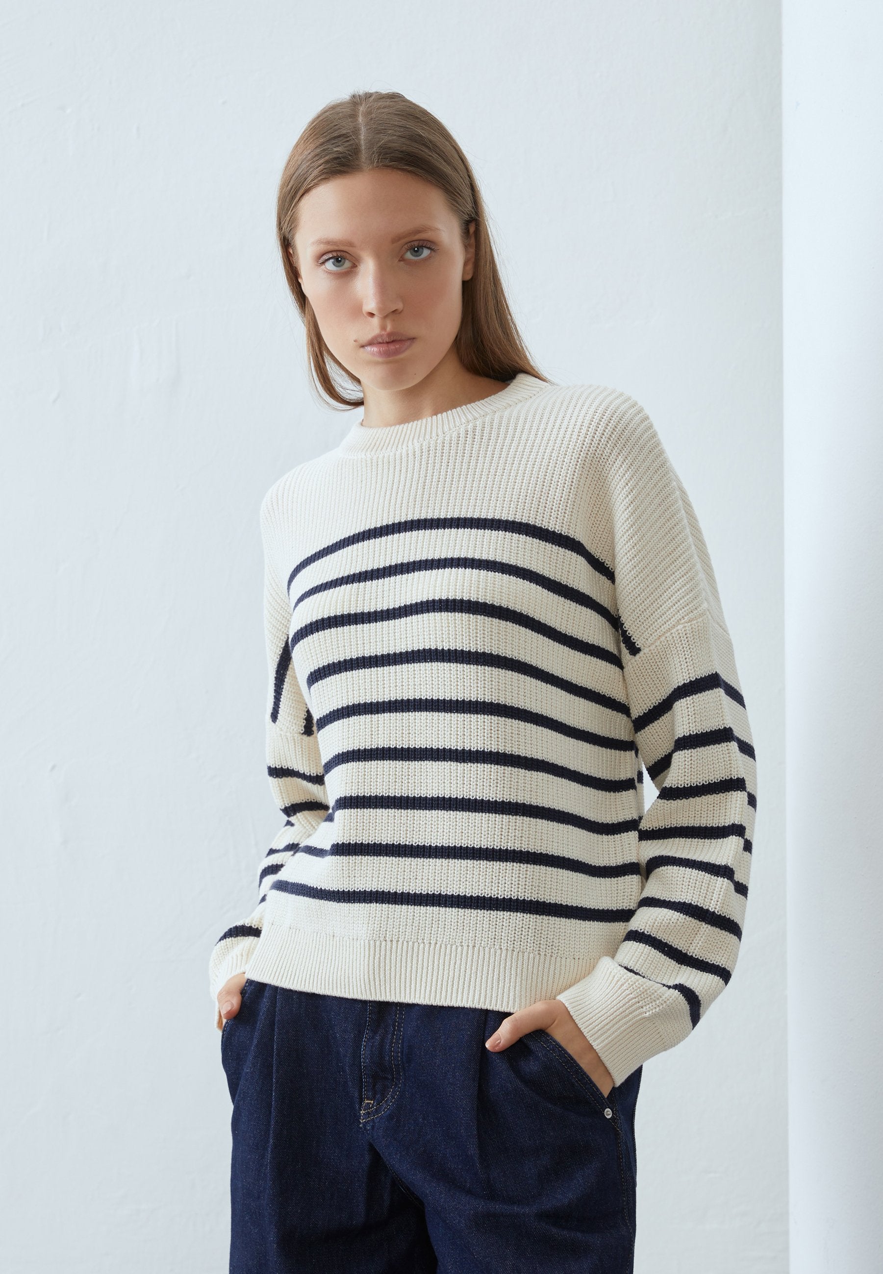 Pullover - off-white/dark blue