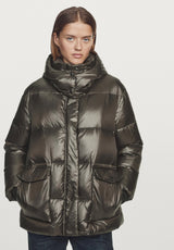 SHORT WATER-REPELLENT PUFFER WITH HOOD - Doudoune - mottled green