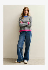 CONTRAST CREW NECK - Pullover - light grey