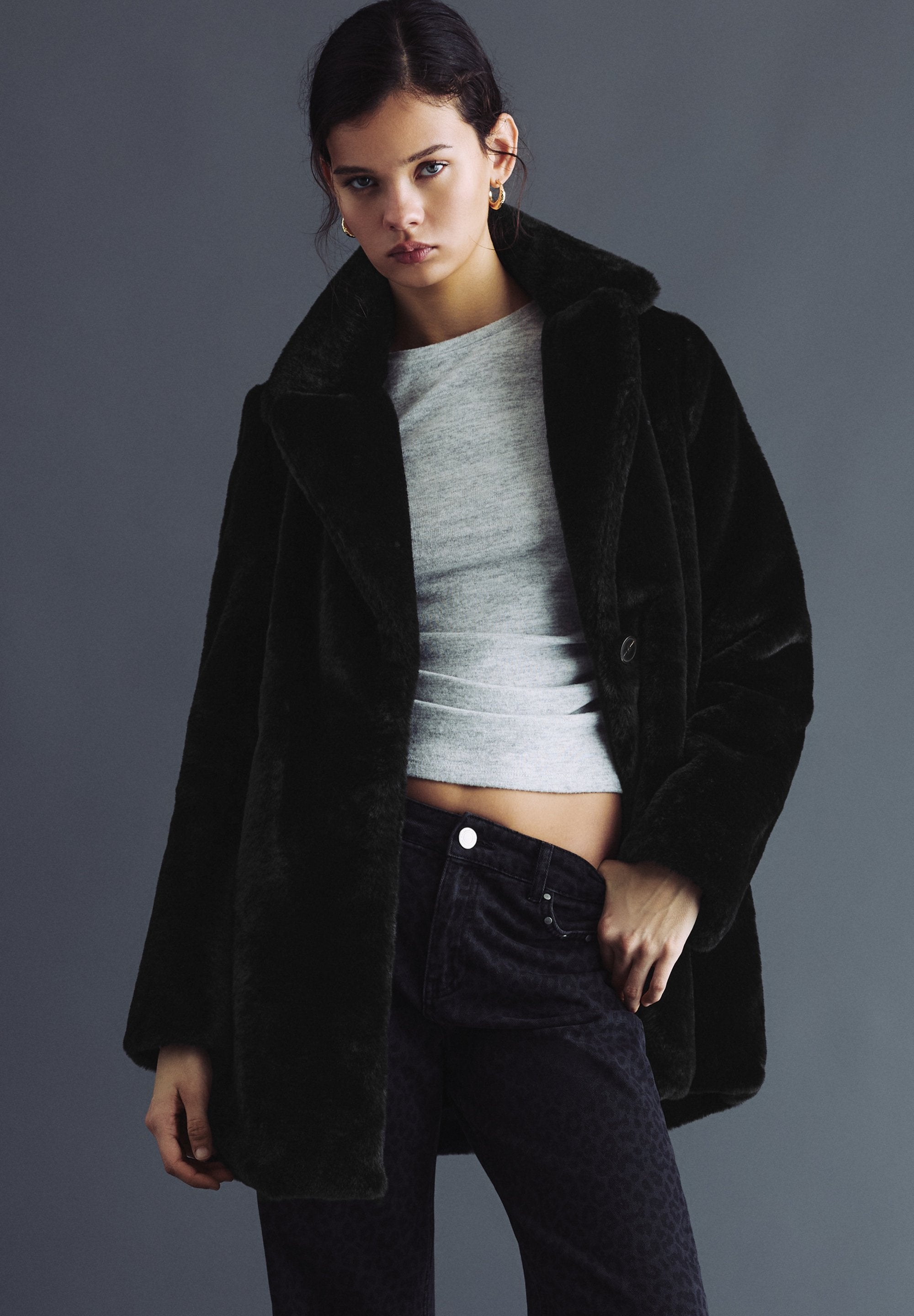 WITH LAPEL COLLAR - Manteau d'hiver - black